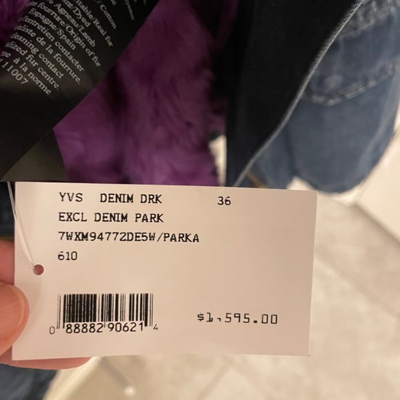 INTERMIX Denim Parka Coat with removable 100% Purple Lamb Fur - Picture 4 of 8